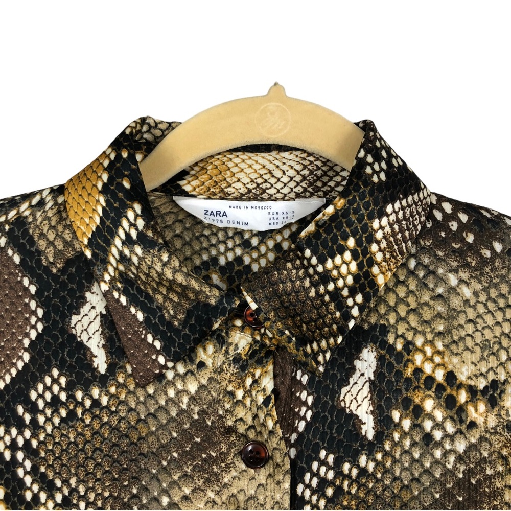 Zara Python Snake Print Button Up Tunic Blouse To… - image 3